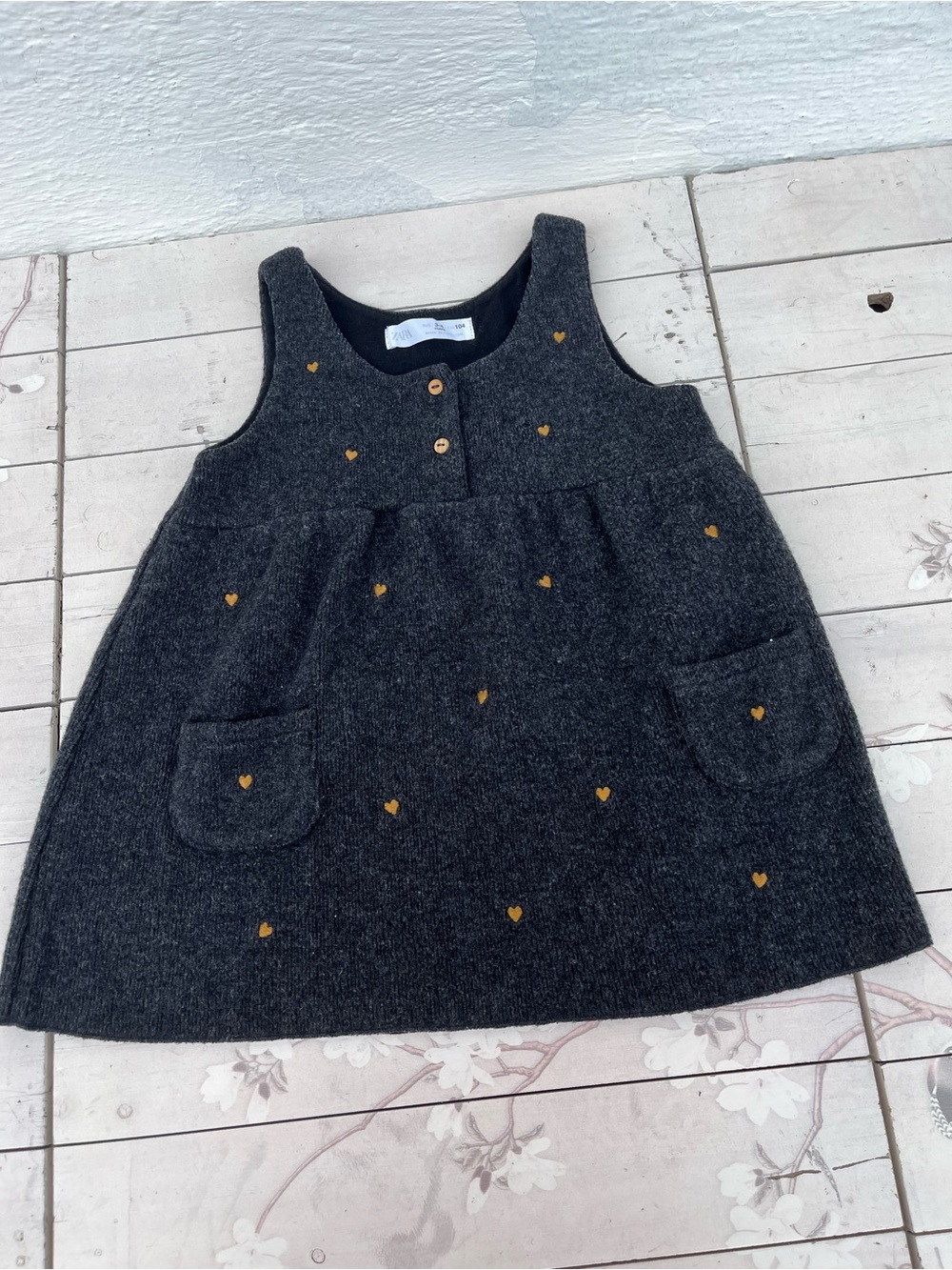 Zara Charcoal Gray Dress with Gold Heart Details